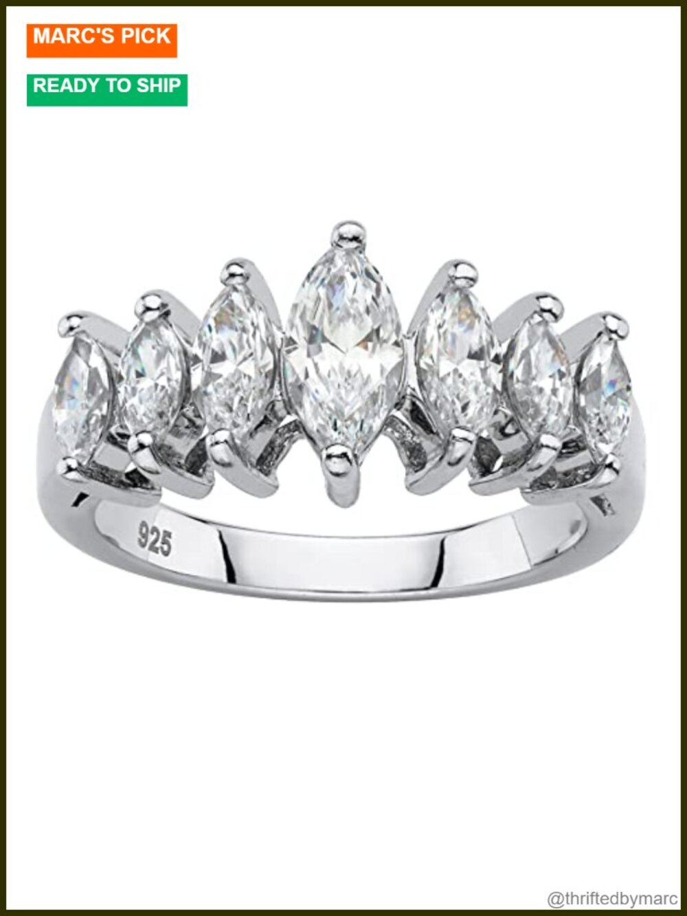 Platinum over Sterling Silver Marquise Cubic Zirconia Ring 1.50 cttw